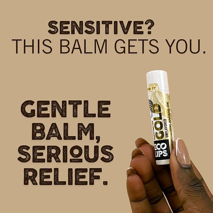 Eco Lips GOLD Organic Lip Balm with Baobab Oil - Soothe and Moisturize Dry, Cracked and Chapped Lips - 100% Plastic-Free Plant Pod Packaging (6 Tubes)