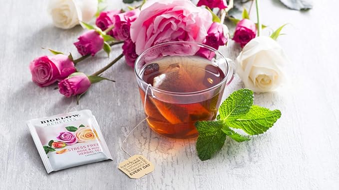 Bigelow Benefits Stress Free Rose & Mint Herbal Tea, Caffeine Free, 18 Count (Pack of 6), 108 Total Tea Bags