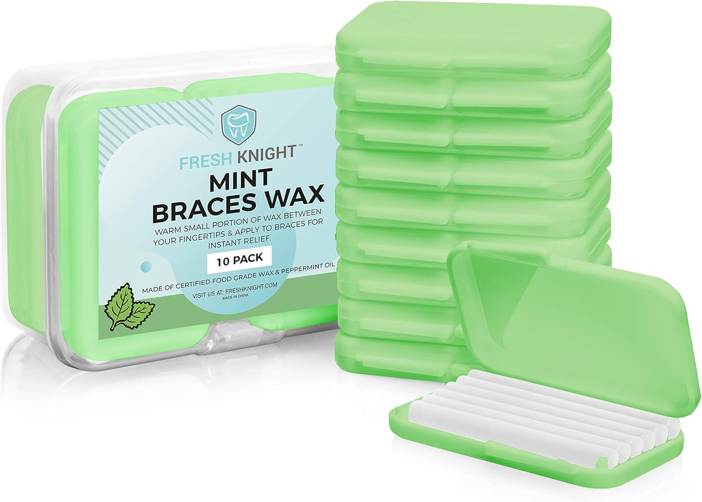 Braces Wax, 50 Orthodontic Strips & Cases (Mint) - 10 Pack, Premium Food Grade Wax for Aligners. Fresh Knight.
