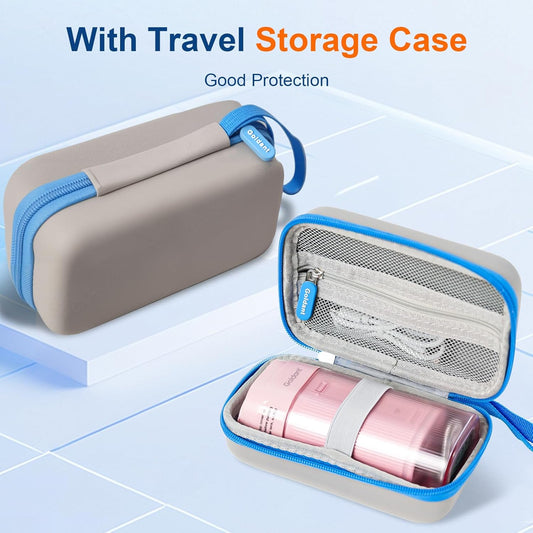 Portable Water Flosser for Teeth with Exquisite Travel Case, Cordless Rechargeable Mini Oral Irrigator with Removable Tank, IPX7 Waterproof, 4 Modes & 4 Jet Tips for Tooth Cleaning (Pink)