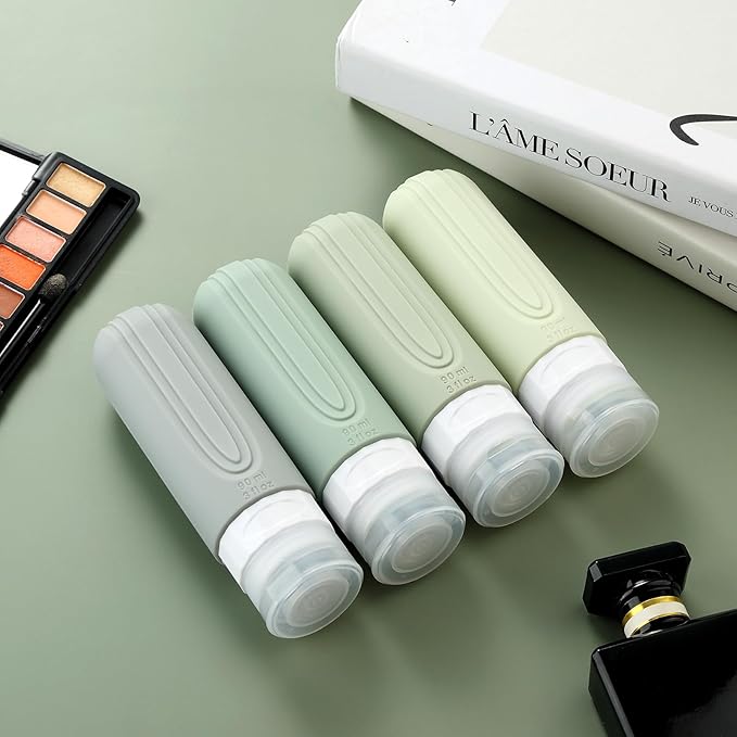 Travel Bottles for Toiletries, Tsa Approved 3oz Travel Size Containers BPA Free Leak Proof Refillable Liquid Silicone Squeezable Travel Accessories for Shampoo Conditioner Lotion (4 Pack)…