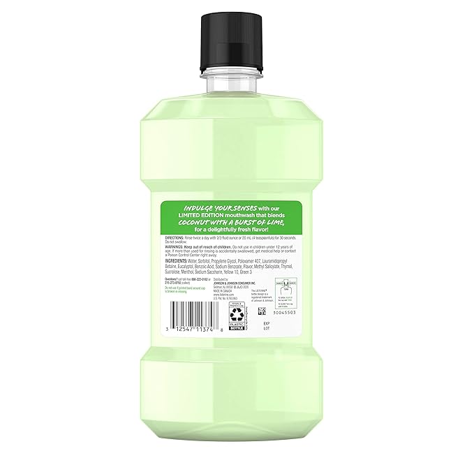Listerine Coconut & Lime Alcohol Free Mouthwash, Oral Rinse Kills up to 99% of Bad Breath Germs, Limited Edition Coconut Lime Flavor, 500 mL