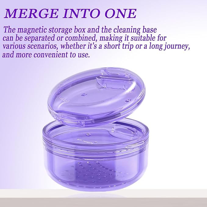 2 in 1 Retainer Case Retainer Bath Case for Cleaning and Store Retainer Mouth Guard Aligner Night Guard Partial Denture, All-in-one Retainer Bath and portable storage case