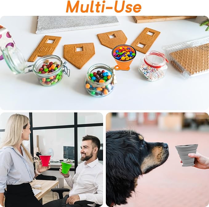 Collapsible Cups for Traveling - Portable Silicone Collapsible Cup with Lid, Reusable Collapsible Cups Drinking for Outdoor Hiking, Picnic, Fishing or Home Use (9.22oz) -4 Pack