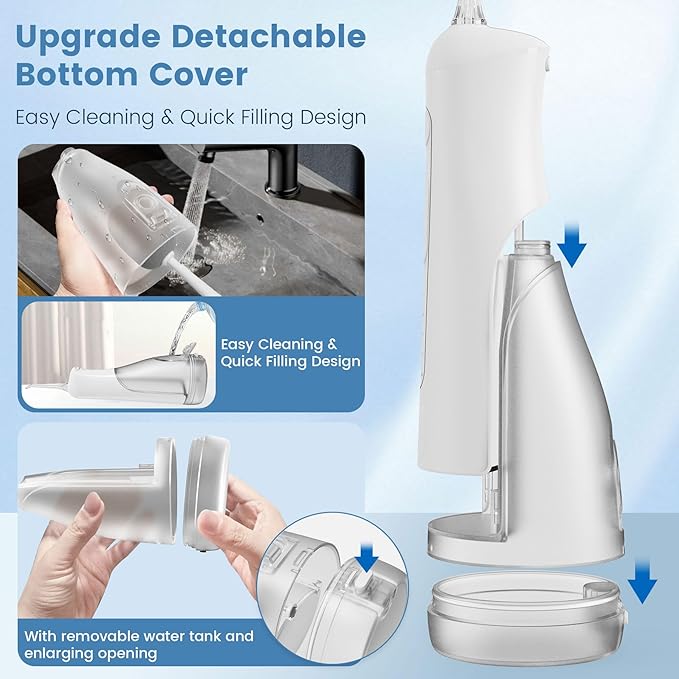 Water Flosser for Teeth with Detachable Washable Tank, 5 Modes Rechargeable Cordless Oral Irrigator, 300ml Portable Dental Flosser, IPX7 Waterproof for Home & Travel, White