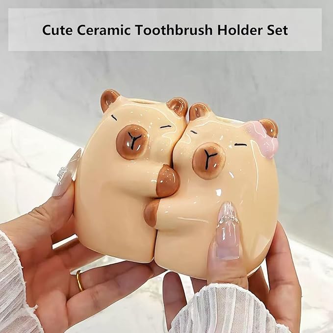 Ceramic Toothbrush Holder for Bathroom, Cute Capybara Shape Tooth Brush Holders for Bathroom Countertop Home Office Table Decor