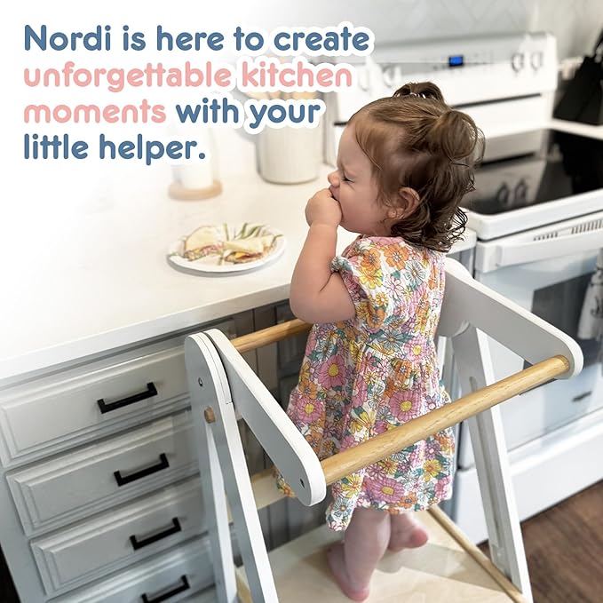 HARPPA Nordi Foldable Toddler Kitchen Tower, Montessori Kitchen Stools Helper, Standing Tower with 3 Adjustable Heights, Suitable Age for 2-6 Years, White