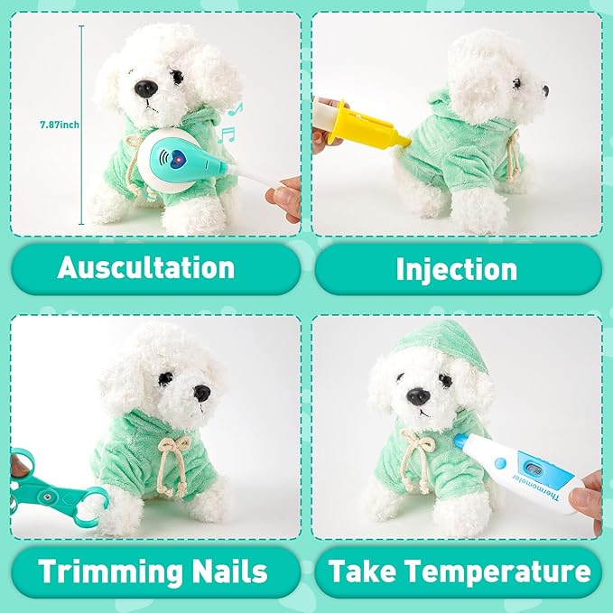 Doctor Kit for Toddlers 3-5, Kids Doctors Pretend Play Set with Plush Dog, Toy Stethoscope Veterinarian Playset for Girls Boys Role Play Vet Kits Christmas Birthday Gift Aged 3 4 5 6 7 Years