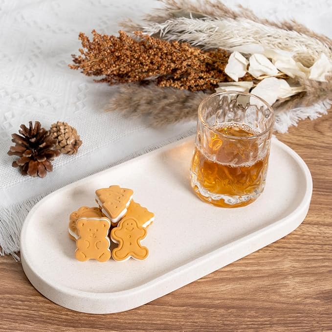 Koville Creamy White Marble Tray for Bathroom, 12"x6" Natural Luxury Marble Vanity Tray for Home Decor Countertop, Stone Oval Trays for Perfume & Jewelry Organizer, Stone Storage Trays