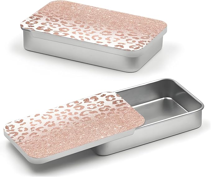 Portable Dental Floss Case, Refillable Cute Travel Floss Dispenser for Men & Women, Pocket Travel Floss Picks Case for Purse, Backpack, Bag Pink Rose Glitter Leopard