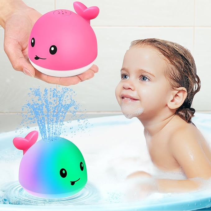 Gigilli Baby Bath Toys, Bath Toys for Kids Ages 1-3, 1 Year Old Girl Gifts Christmas Stocking Stuffers for Babies 6-12-18 Months, Light Up Whale Bath Toy Sprinkler Toddler Birthday Bathtub Water Toy