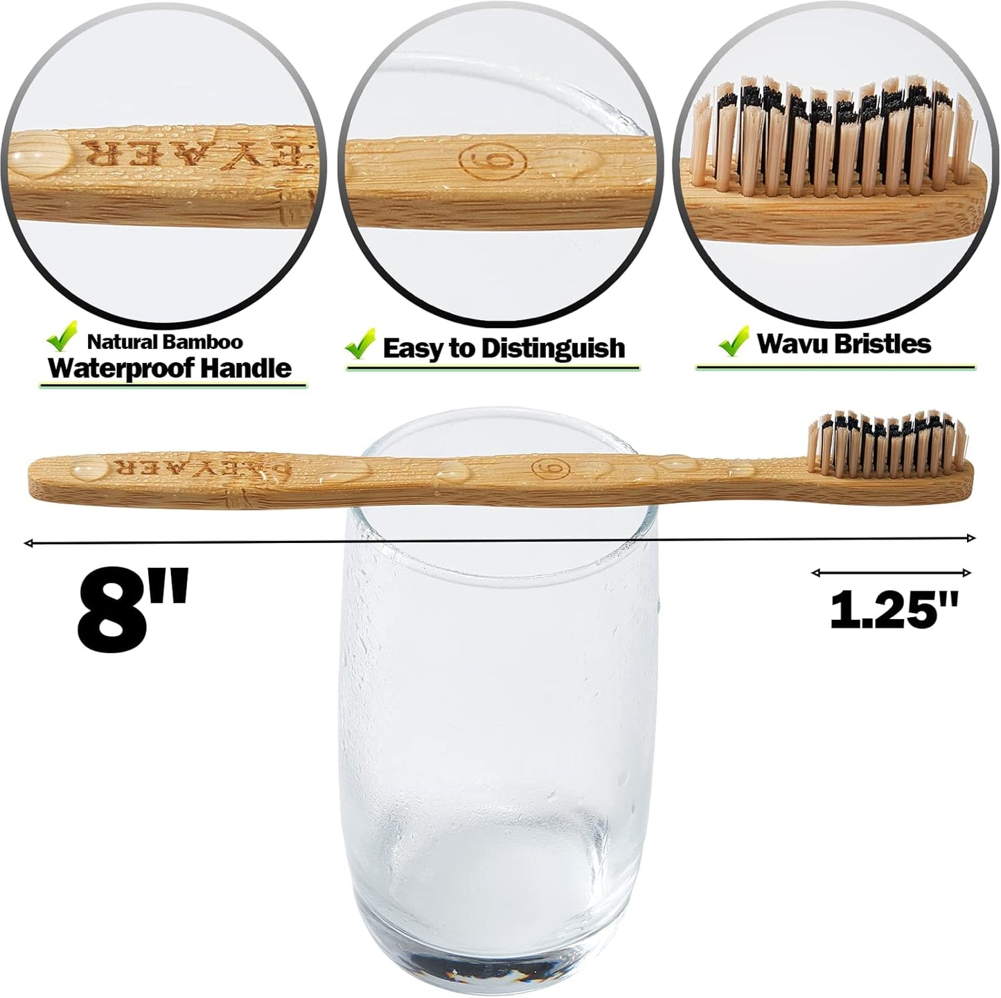 10 Count Bamboo Toothbrush (Soft+Medium) Charcoal Toothbrushes, Natural Wood Toothbrushes, Reusable Travel Toothbrushes