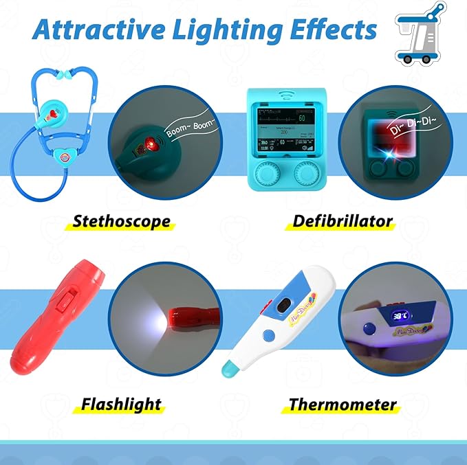 Liberry Doctor Kit for Toddlers Ages 2 3 4 5, Pretend Kids Doctor Playset with Cart, Costume and Stethoscope, Role Play Medical Toys Christmas Birthday Gift for Girls Boys (Green)