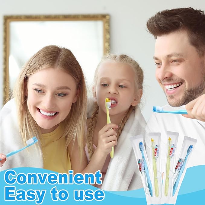 300 Sets Bulk Disposable Toothbrushes Toothpaste Floss Individually Wrapped Dental Floss Pick Kit Homeless Hygiene Kit Bulk Homeless Care Package Supplies for Travel Hotel (Blue,Pink)