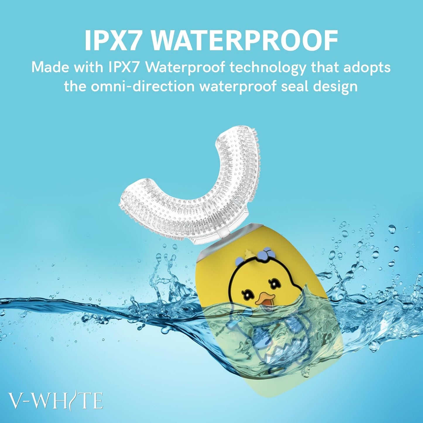 V-WHITE Ultrasonic U-Shaped Toothbrush For Teeth Whitening, Electric Toothbrush - 360° Mouth Cleansing, Hands Free Gums Protection - Wireless Charging - Waterproof IPX7 Certified (YELLOW - KIDS, KIDS)