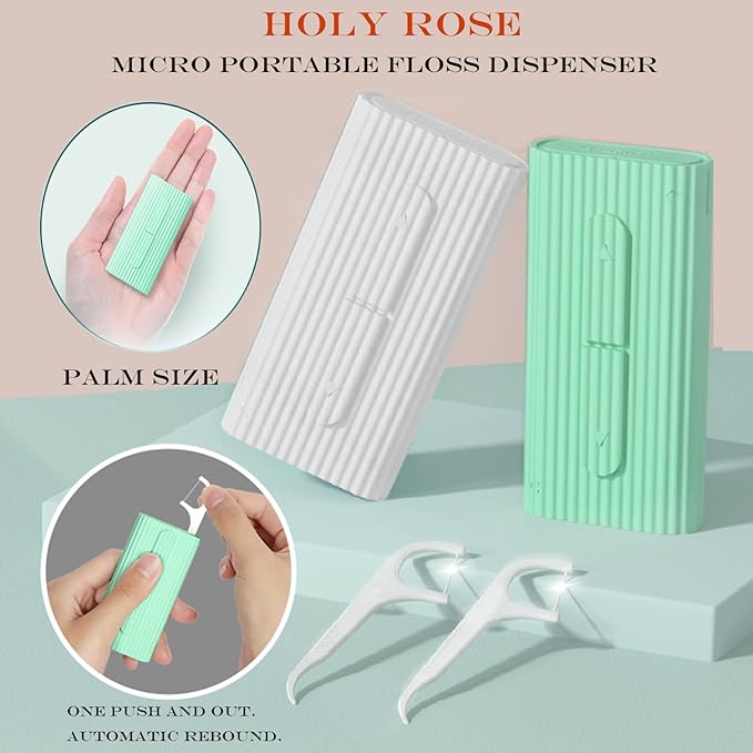 Holy rose Portable Dental Floss Picks Dispenser 2Box,Travel Floss Storage Case with Adult Toothpicks Flosser Sticks 80 Count,Portable Floss Case for Oral Care Teeth Cleaning Perfect Tool (Whit)