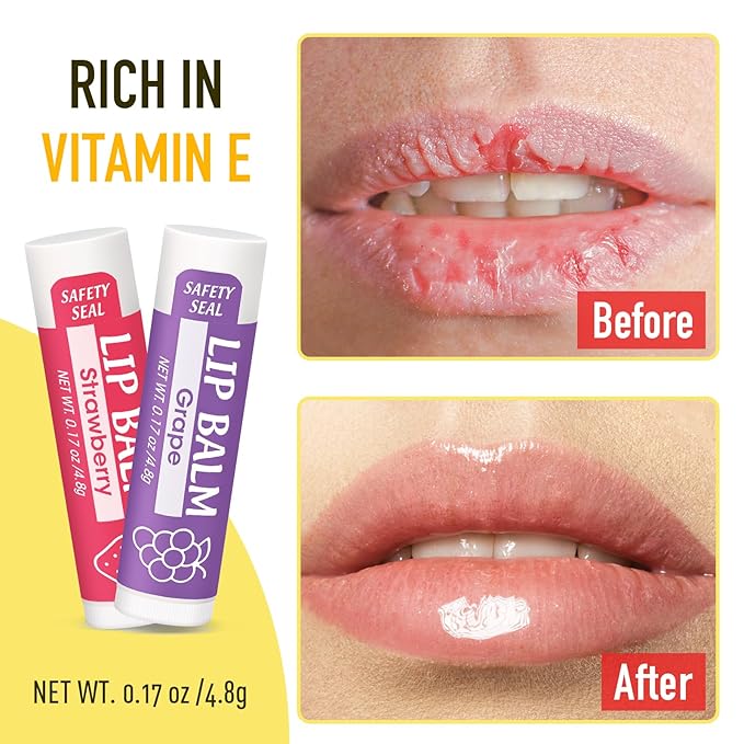 32 Pack Lip Balm, Natural Lip Balm Bulk with Vitamin E and Coconut Oil, Moisturizing Lip Balms for Dry Cracked Lips, Lip Balms for Stocking Stuffers - 8 Flavors