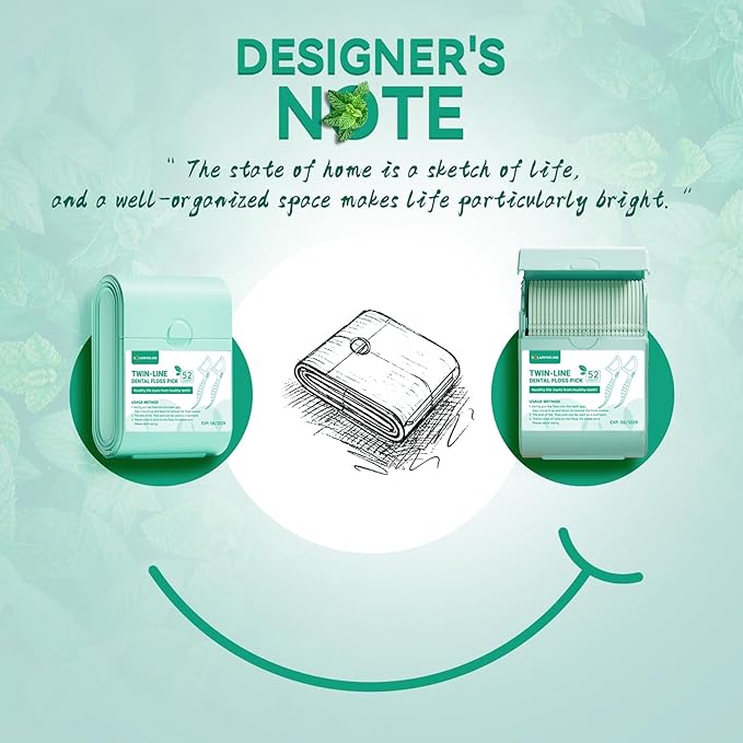 Travel Dental Floss Picks, 3 Cases with 156 Count Mint Flavor Twin-Line Dental Flosser, Portable Floss Case, Portable Floss Dispenser, Travel Floss Sticks for Adults (Green)