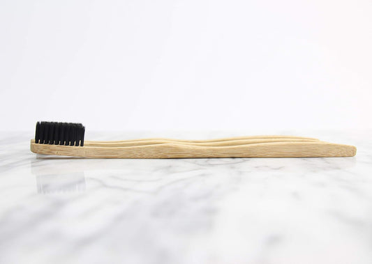 bmbu Bamboo Toothbrush 4 Pack - Medium/Soft Charcoal Bristles Tooth Brushes Wooden Handle - BPA Free, Eco Friendly, Vegan Product Gift Idea, Sustainably Grown in Recycled Biodegradable Packaging