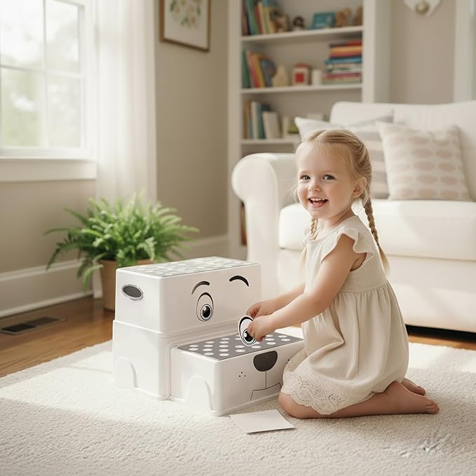 UNCLE WU 2 Step Stool for Kids & Toddlers - Anti-Slip Potty Training Stool for Bathroom Sink, Toilet & Kitchen, 150 lbs Capacity, Lightweight & Sturdy (Grey)