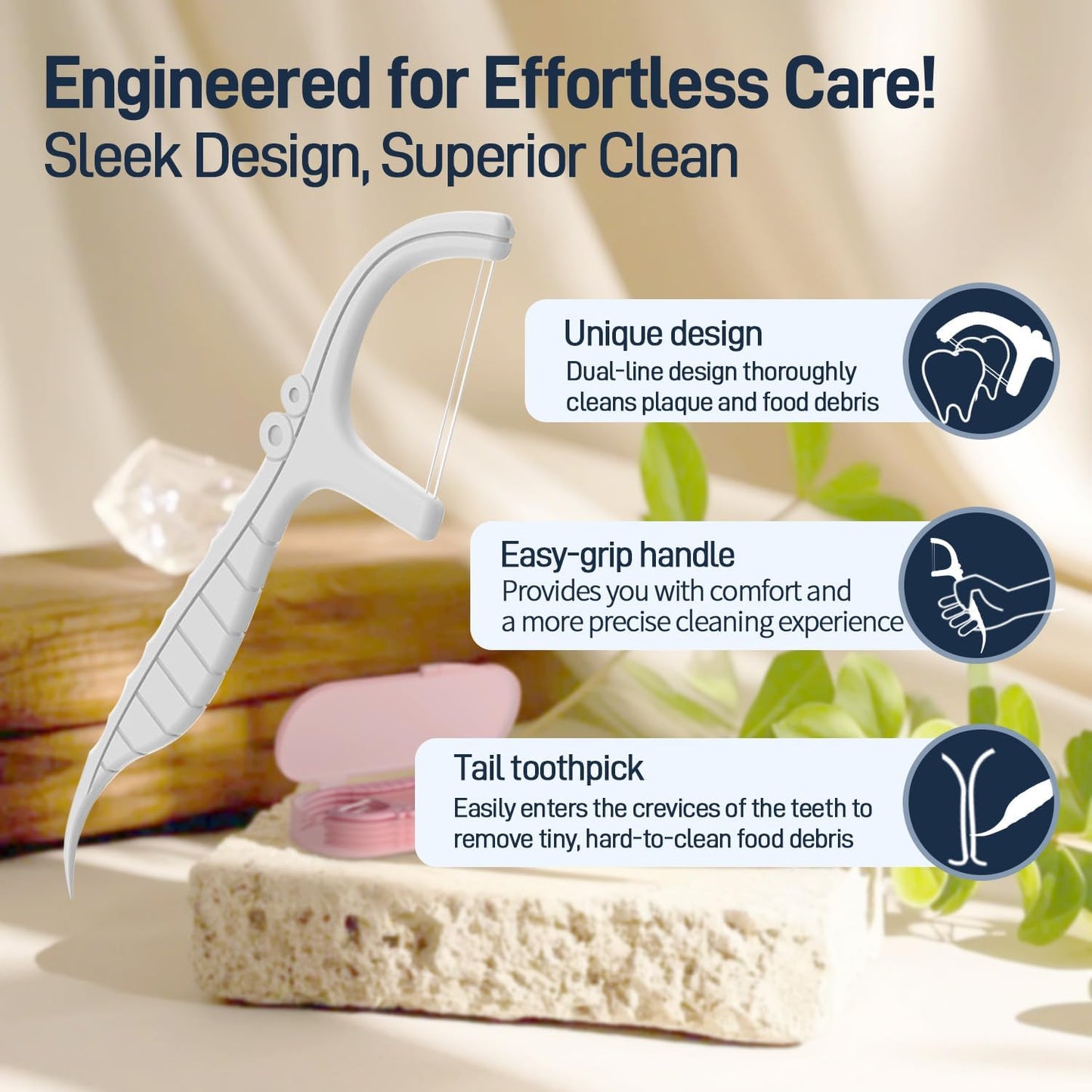 Holy Rose Dental Floss Picks Holder, Mini Flossers Portable Case 6 Box, Mint Flavor for Double String Flossing 60 Count Providing Adults Travel with Perfect Oral Care