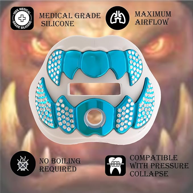 LeCool Football Mouth Guard with Connected Strap- 3D Beast Chrome Adult and Youth Mouth Guard-Mouth Piece for Sports for Maximum Air Flow and Teeth Protection