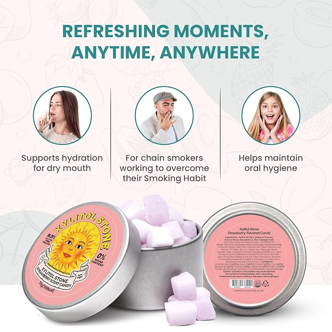 Xylitol Stone Sugar Free Candy - Vegan & Keto Friendly Unique Hard Candy Sugar-Free - 100% Natural Flavor Candies - Gluten Free & Non-GMO Breath Freshener Low Calorie Mints- Strawberry (Pack of 1)