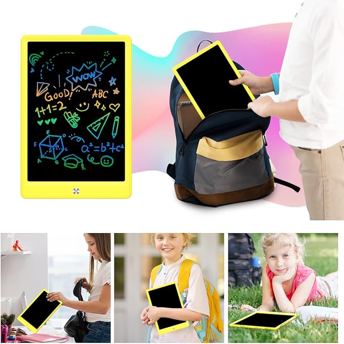 LCD Writing Tablet Doodle Board, Colorful Drawing Pad, Electronic Drawing Tablet, Drawing Pads,Travel Gifts for Kids Ages 3 4 5 6 7 8 Year Old Girls Boys (10.5 inch, Orange+Yellow)