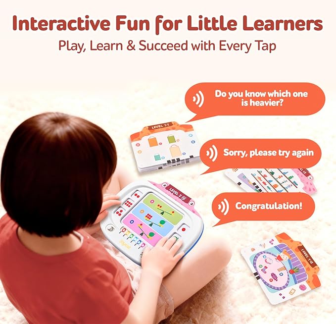 JoyCat Kids Logic Games Learning Tablet:160 Pages Flash Cards-Judgement, Matching, Ordering- Interactive Logic Training, STEM Montessori Educational Toy, Gifts for Kids 3-8