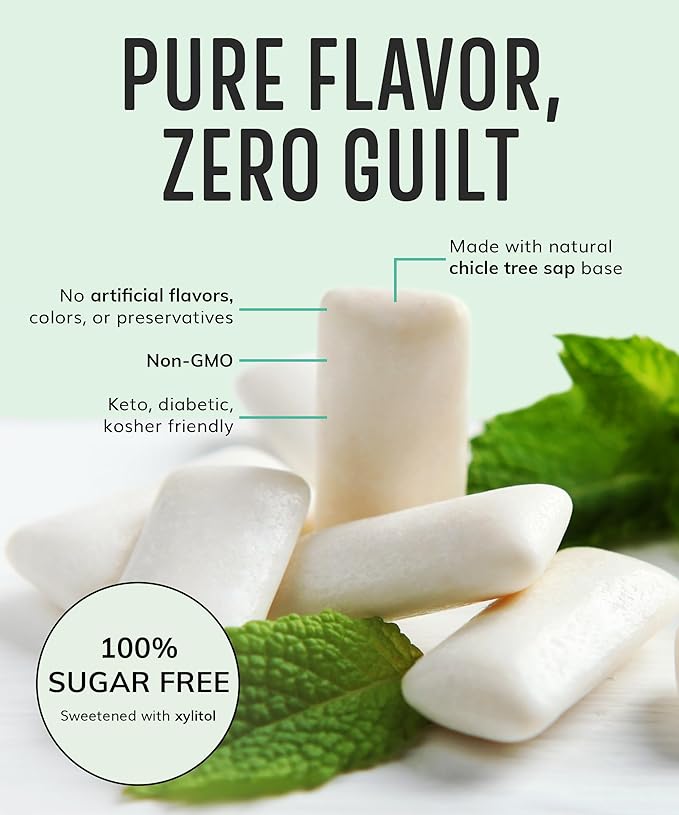Sugar Free Natural Chewing Gum (84 Pcs) - Xylitol Gum with Stevia - Aspartame Free - All Natural Gum - Vegan, Gluten Free Keto - Wintergreen
