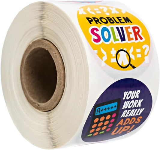 Math Inspired Reward Stickers / 500 Motivational Mathematics League Teacher Worksheet Rewards / 8 Alternating Encouraging Classroom Recognition Designs / 1.5" Elementary Student Award Labels