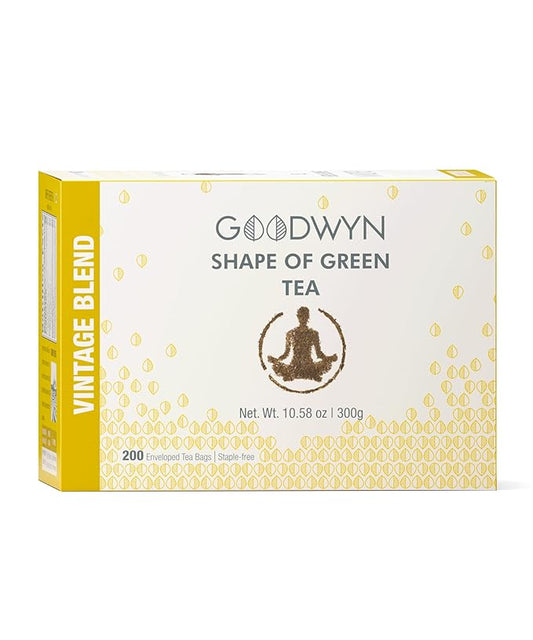 Goodwyn Pure Green Tea Bags – 200 Count Family Size Tea | Indian Herbal Green Tea with Grassy Flavor & Delicate Aroma | Plastic Free Individually Wrapped Tea Bags | Green Tea Sampler Gift Set, Low Caffeine Eco-Friendly Pack