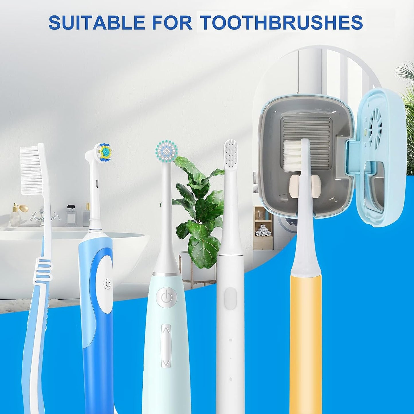 Mini Travel Toothbrush Cover with Air Drying Fan, Toothbrush Travel Case with Drying Lamp Rechargeable Portable Toothbrush Container Toothbrush Holder (Blue)