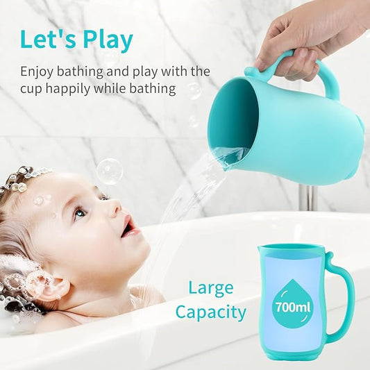 Baby Bath Rinse Cup Shower Shampoo Bowl Water Bath Bucket, Toddler Bath Toys Cup Water Containers Wash Essentials (Cat-Turquoise)