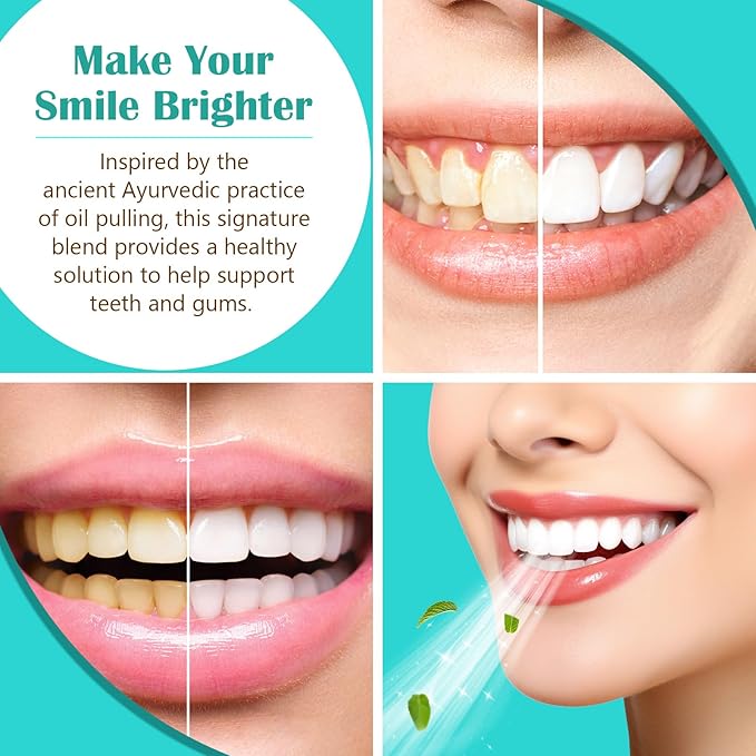 Coconut Pulling Oil - Ayurvedic Mint Oil Pulling Mouthwash with Tongue Scraper | Natural Essential Oils for Fresh Breath, Teeth Whitening & Healthy Gums | Alcohol-Free 8 Fl. Oz 2Pack