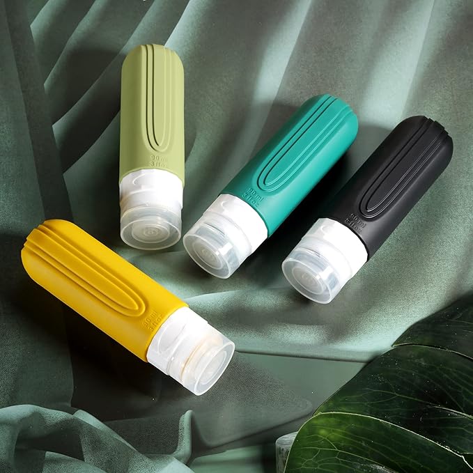 Travel Bottles for Toiletries, Tsa Approved 3oz Travel Size Containers BPA Free Leak Proof Refillable Liquid Silicone Squeezable Travel Accessories for Shampoo Conditioner Lotion (4 Pack)