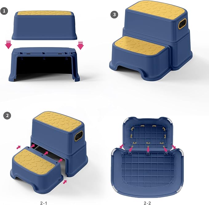 Toddler Step Stool for Kids - Non-Slip 2 Step Stool for Potty Training & Bathroom Sink, Dual Height 9.5", Sturdy Safety Nursery Stool for Kitchen & Toilet (Includes 2 Ducks)