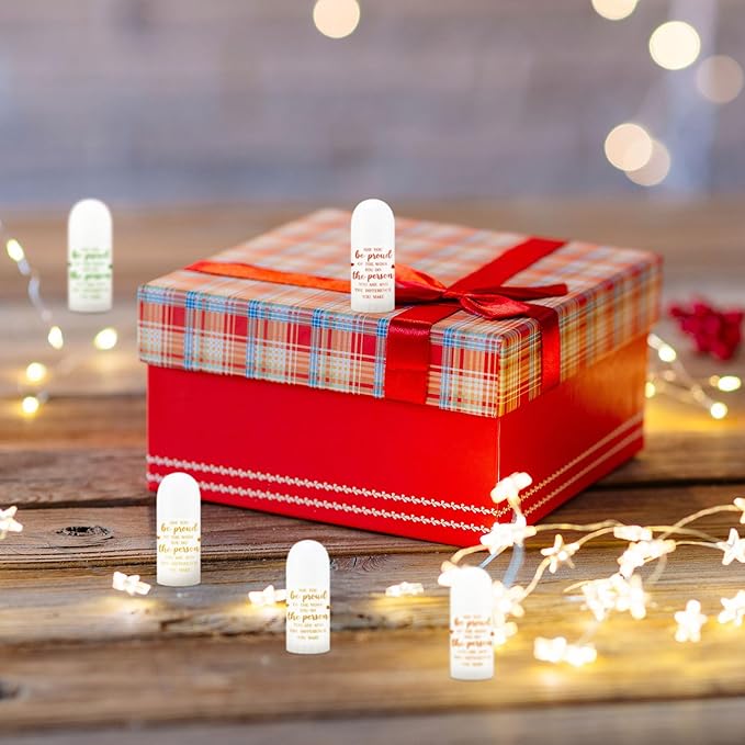 50 Pcs Christmas Mini Lip Balm Pack Thank You Gifts Moisturizer Assorted Flavors Beeswax Natural Ingredients Dry Chapped Lip Care Products for Coworkers Women Friend Men (Proud)