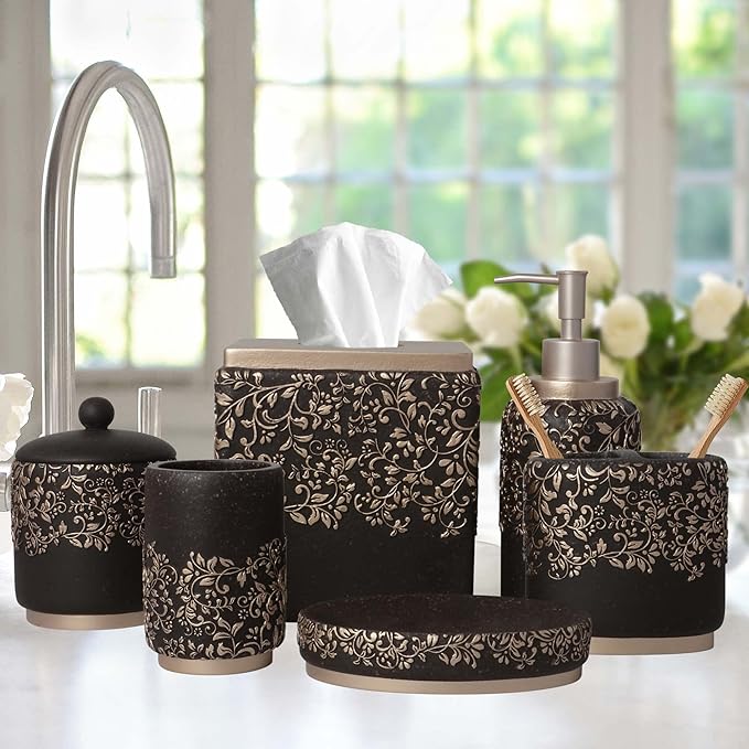 6-Piece Bathroom Accessories Set – Soap Dispenser, Toothbrush Holder, Tumbler, Soap Dish, Cotton Swab Jar & Toilet Brush – Modern Bathroom Decor Set (Stella)