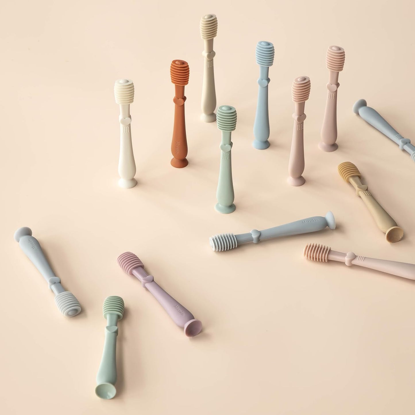 Moonkie Baby Tongue Cleaner, Toddler Toothbrush, Baby Oral Cleaner Newborn Kit for 3 Months+, 3 Pcs (Blue/Mint/Sand)