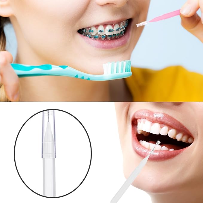 Patelai 100 Pieces Braces Brush for Cleaner Interdental Brush Toothpick Dental Tooth Flossing Head Oral Dental Hygiene Flosser Toothpick Cleaners Tooth Cleaning Tool(Pastel Colors,Mixed Size)