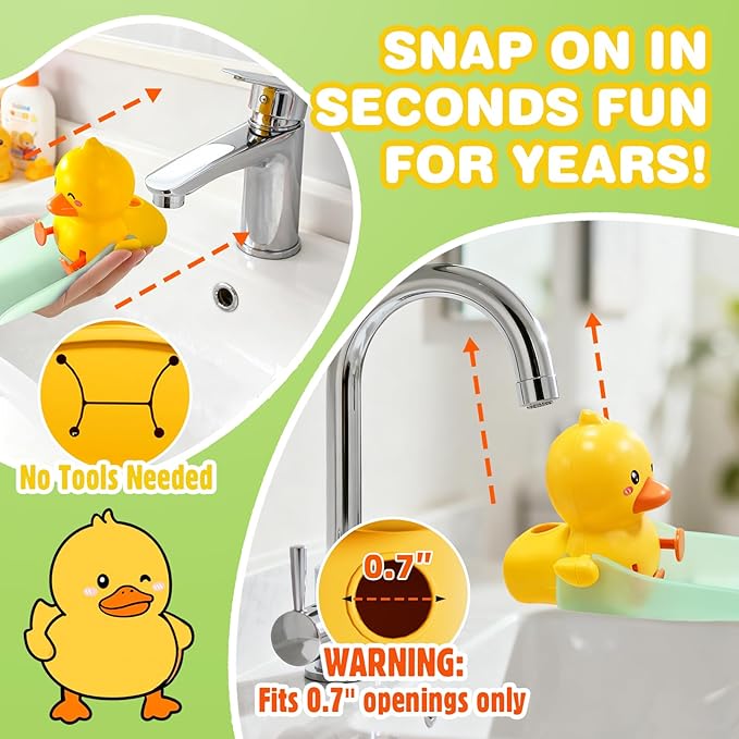 Skyroku Duck-Tastic Faucet Extender for Toddlers – Kicking Legs Fun! Splash-Proof & Easy Install Sink Extender for Kids (Yellow&Green)