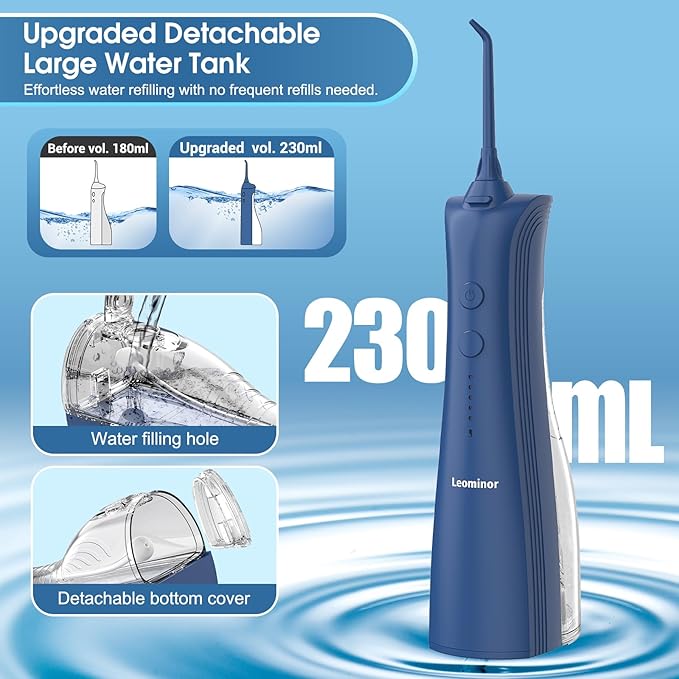 Leominor Water Flosser - 5 Modes Cordless Portable Oral Irrigator, IPX7 Waterproof, Rechargeable Teeth Cleaner Professional Flossing Cleaning Pick for Home Travel (D Blue)