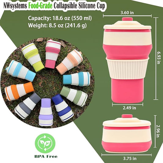 Collapsible Silicone Cup, Safe & Portable, for Hot & Cold Drinks, 18.6 oz (550 ml) - Travel, Camping, Office, and More – Desert Rose