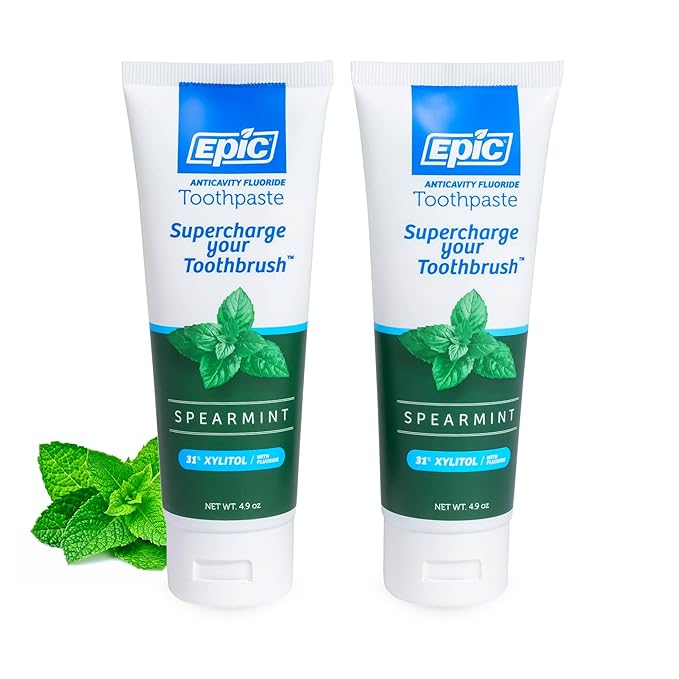 Epic Dental Sugar Free Oral Care Set – 150-Piece Wintergreen Gum, 275 Peppermint Mints, 2 Tubes Spearmint Fluoride Toothpaste – Aspartame Free, Dentist Approved, Helps with Dry Mouth & Cavity Care