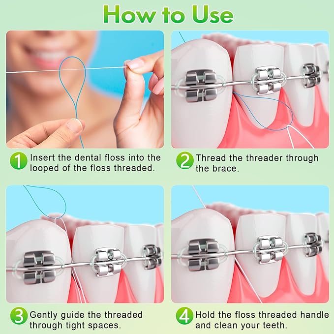 Floss Threaders, Orthodontic Threader, Ultraclean Access Tool for Maintaining Oral Health with Braces, Bridges, and Implants 500 Count (5Pack)