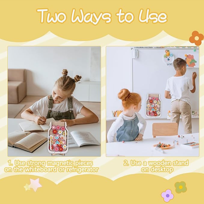 Magnetic Reward Jar, Classroom Reward Jar for Students, Incentive Good Home Training for Kids Boys Girls, Flower Reward Jar