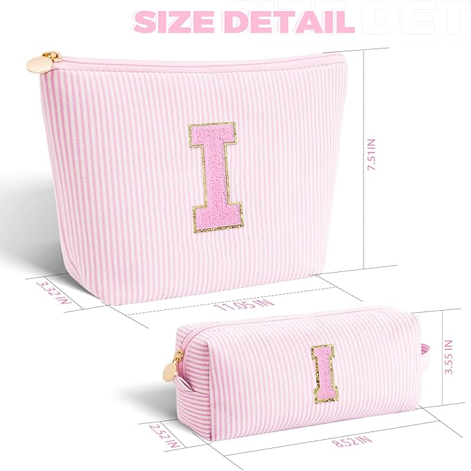 Personalized Makeup Bag for Women Girls - Fashion Cosmetic Bag Trendy Travel Toiletry Bag with Initials Letter - Teen Gifts - Pink,I