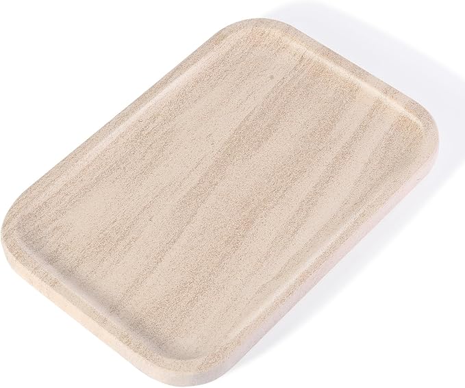 Marble Vanity Tray, Bathroom Tray Countertop, Decorative Dresser Organizer, Perfume, Jewelry Holder, Beige Stone Serving for Kitchen Sink Storage(MOCA Cream)