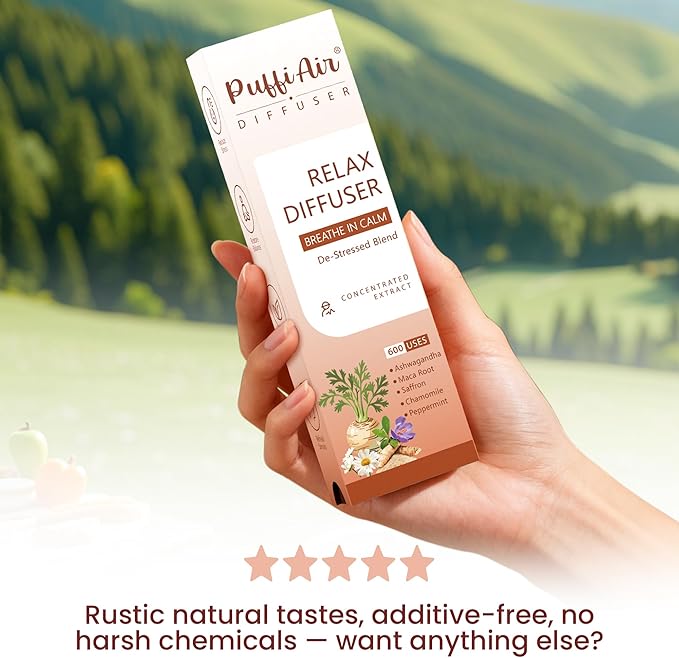 Relax Herbal Diffuser for Breathing in Calm丨De-Stress Blend with Ashwagandha, Maca Root, Saffron, Chamomile and Peppermint - Natural Ingredients, 600 Uses